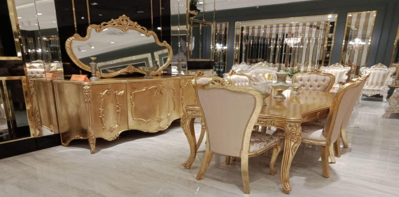 Luxury suite set 9 pieces. Dining room Dining table Chair Chest of drawers Mirror Dining Table new