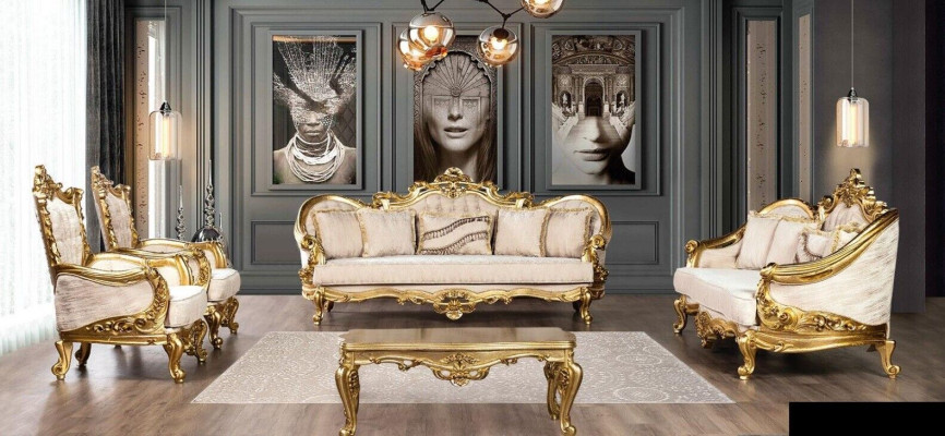 Sofa set Sofa Seater Coffee table Armchair Sofas Set Fabric Baroque Seat 5pcs. new