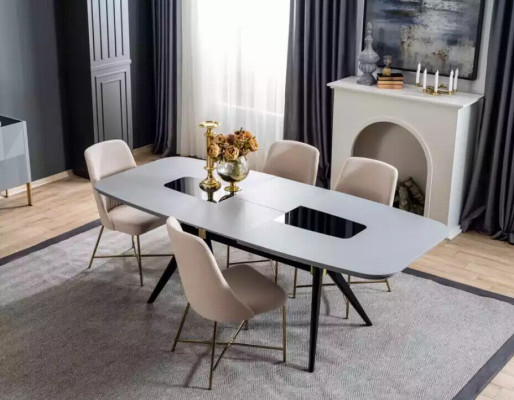 Modern, definitely beautiful table with chairs in gray and beige tones