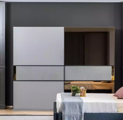 Wardrobe Wardrobe Bedroom Gray Wood Modern Design Wardrobe Cabinet