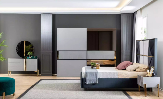 Wardrobe Wardrobe Bedroom Gray Wood Modern Design Wardrobe Cabinet