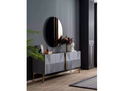 Sideboard Mirror Set Italian Style 2pcs. Living room Wood Chest of drawers Wardrobe