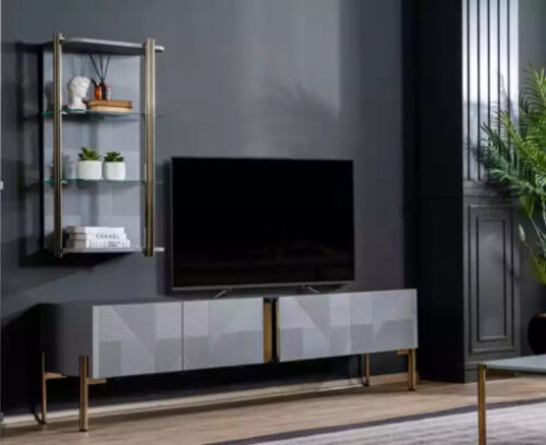 Insanely chic modern designer living room - TV chest of drawers in ash gray