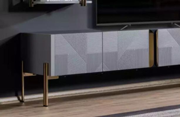 Insanely chic modern designer living room - TV chest of drawers in ash gray