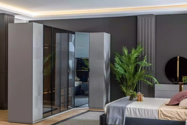Corner Cabinet Wardrobe Wardrobe Luxury Wood Design Furniture Bedroom Grey