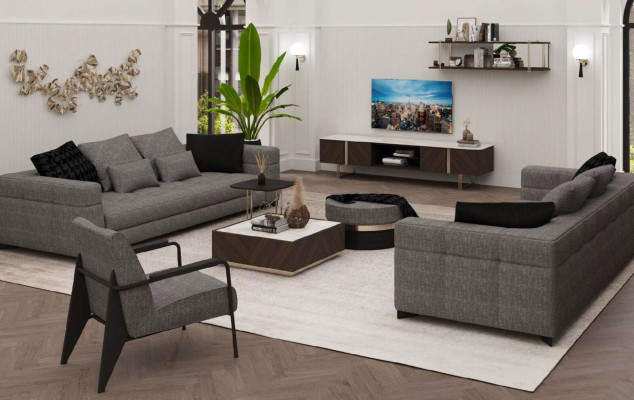 Gray sofa set three-seater two-seater armchair living room set new