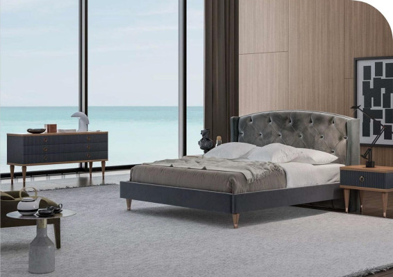 Modern Chesterfield Bedroom Set Designer Double bed Bedside tables