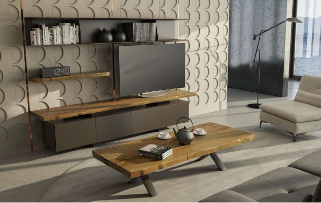 Wood Wall unit Coffee table Modern Living room furniture Black TV Sideboard