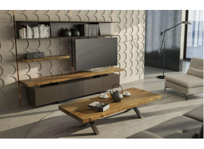 Wood Wall unit Coffee table Modern Living room furniture Black TV Sideboard