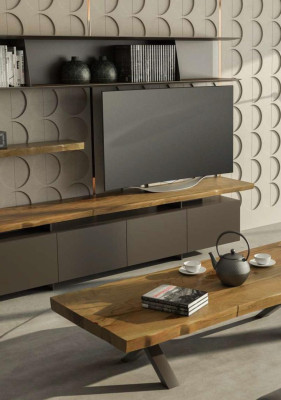 Wood Wall unit Coffee table Modern Living room furniture Black TV Sideboard
