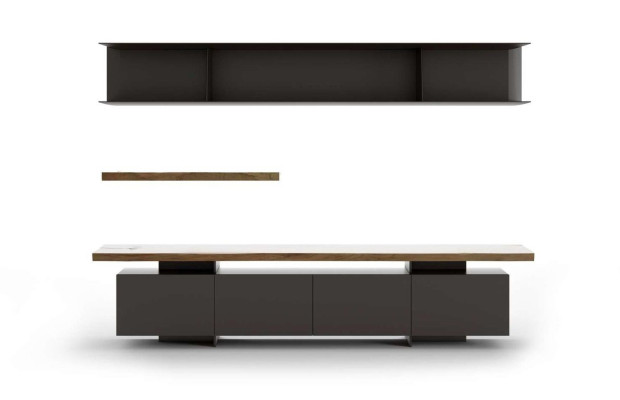 Wood Wall unit Coffee table Modern Living room furniture Black TV Sideboard