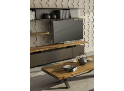 Modern TV stand with wall shelves luxury storage cabinets natural walnut