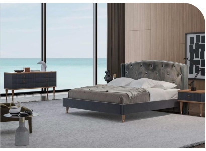 Gray Bedroom Suite Luxury Set Double bed 2x Bedside tables Chest of drawers