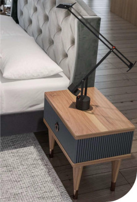 Gray Bedroom Suite Luxury Set Double bed 2x Bedside tables Chest of drawers