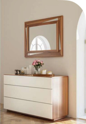 White -Brown Bedroom Set Luxury Wooden Furniture Bed Bedside tables Chest of drawers