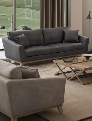 Gray three-seater wooden frame modern living room couch new luxury design