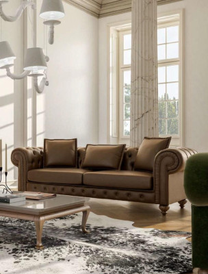 Brown three seater Living room couch Luxury Leather Sofas Style Furniture new