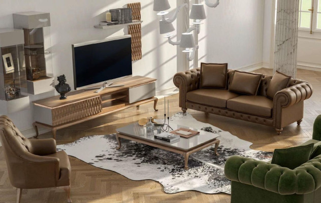 Brown three seater Living room couch Luxury Leather Sofas Style Furniture new