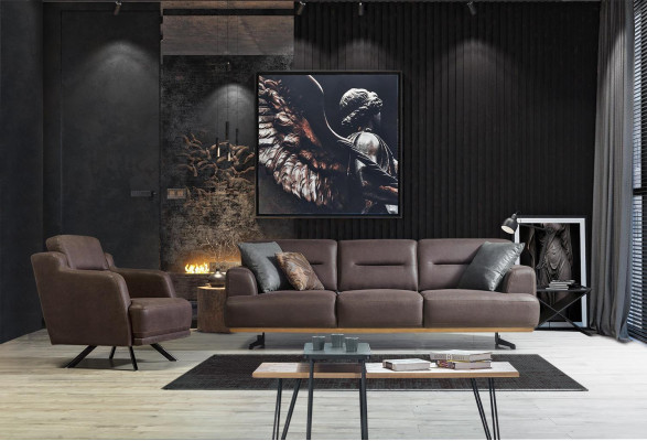 Sofa 3 Seater + Armchair Living room Sofa Armchair Leather Furniture Luxury Set
