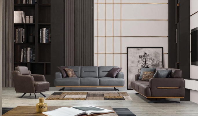 Sofa 3 Seater + Armchair Living room Sofa Armchair Leather Furniture Luxury Set
