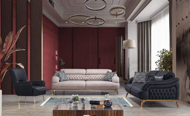 Luxury Three Seater Sofa 3 Seat Furniture Sofas Black Couch Fabric Couches