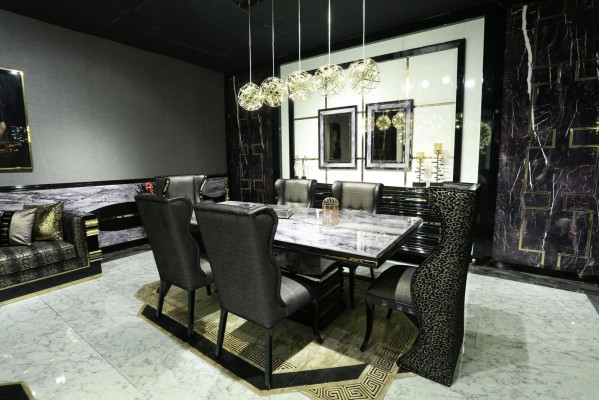 Black Dining room Set Suite Dining set Dining table 232x112cm + 6x armchairs