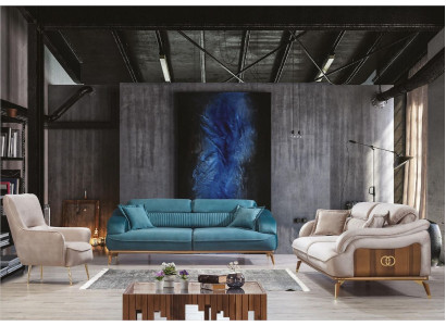 Sofa set Suite Sofas Armchair three-seater 331 Seater Textile Blue
