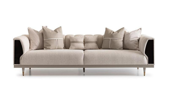 Living room Group three-seater armchair fabric sofa 6-piece beige coffee tables