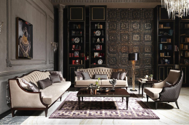 Sofa set four seater three seater armchair gray coffee tables fabric sofa