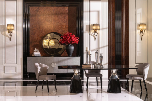 Luxury Dining set Dining table Chairs Black 9pcs Dining room Wood