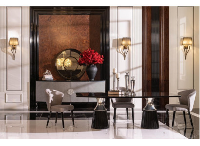 Luxury Dining set Dining table Chairs Black 9pcs Dining room Wood