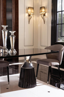 Luxury Dining set Dining table Chairs Black 9pcs Dining room Wood