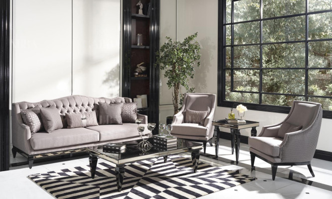 Sofa set Sofa 3 Coffee tables Fabric sofa gray set 5-piece three-seater