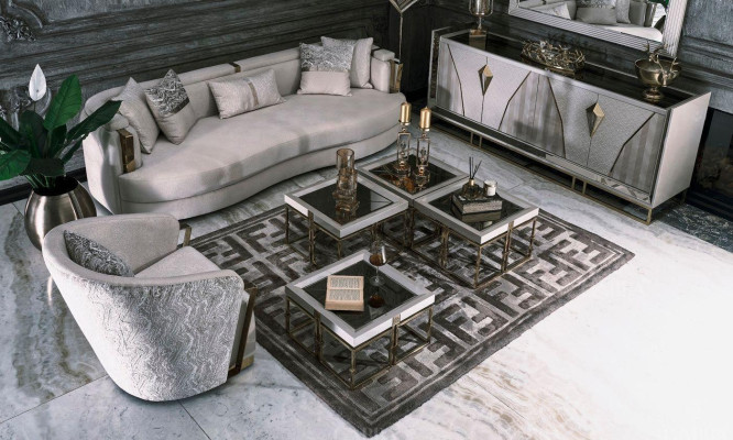 Living room Group Sofas Fabric Sofa Armchair Coffee tables Set 6pcs Gray