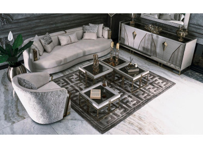 Living room Group Sofas Fabric Sofa Armchair Coffee tables Set 6pcs Gray