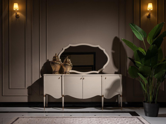 Living room Suite 4-piece Armchair Side table Sideboard Mirror Beige