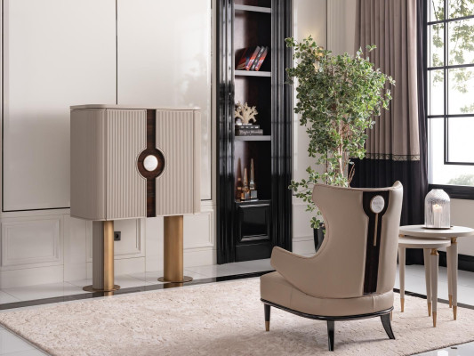 Armchair Group Living room Bar Cabinet Modern Wing Chair Beige Wardrobe