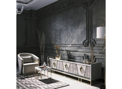 Complete e Living room Armchair Side table Set 3-piece gray TV cabinet lowboard