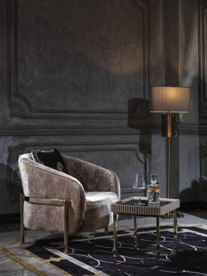 Living room Complete e Armchair Side table Beige Fabric Wing Chair Set