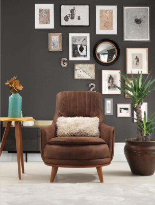 Armchair wing chair design upholstery living room 1 seat imitation leather seater
