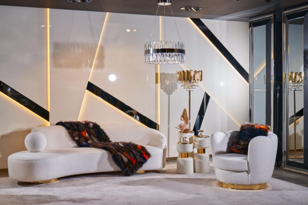 Modern sofa set white three-seater luxury armchair noble coffee table