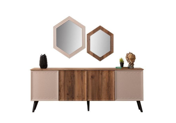 Beige Dining room Modern Dining room Suite Dining table Sideboard 2x Mirror
