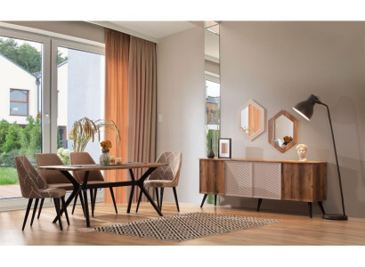Brown Modern Dining room Set Sideboard Wood Dining table 2x Mirror 8pcs