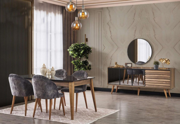 Complete e Braune Dining room Suite Dining table 4x Chairs Sideboard 7 pieces