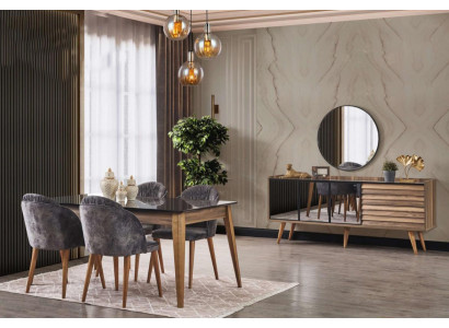 Complete e Braune Dining room Suite Dining table 4x Chairs Sideboard 7 pieces