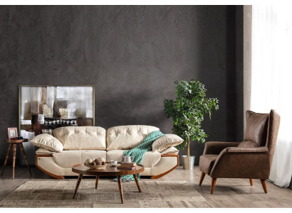 White and brown living room sofa set designer three-seater luxury armchair
