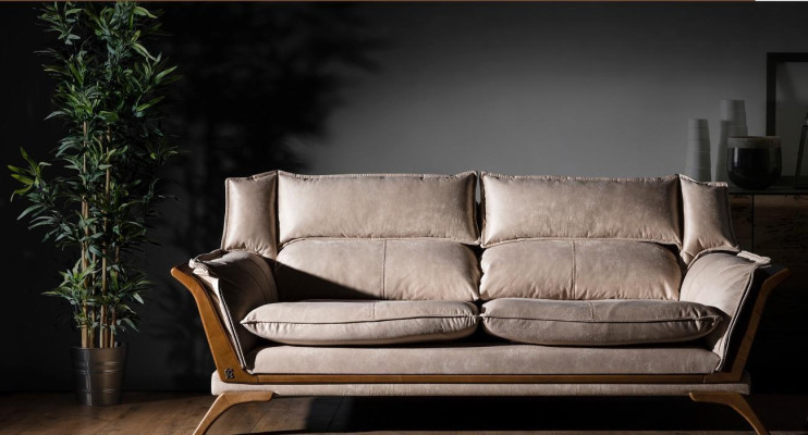Beige 3-Seater Luxury Sofas Upholstered furniture Leather Living room Design Furniture