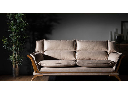 Beige 3-Seater Luxury Sofas Upholstered furniture Leather Living room Design Furniture