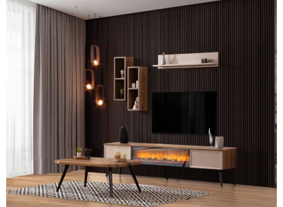 Stylish Living room Wall unit Designer TV cabinet Wood Coffee table 2x shelves