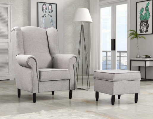 Armchair Stool Side Desig Wing Chair Set Suite Upholstery Relax TV 2-piece
